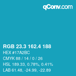 カラーコード: RGB 23.3 162.4 188 | qconv.com
