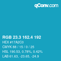 カラーコード: RGB 23.3 162.4 192 | qconv.com