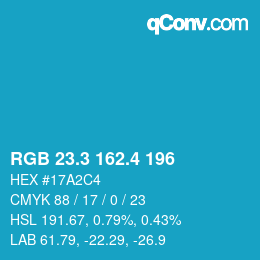 カラーコード: RGB 23.3 162.4 196 | qconv.com