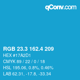 カラーコード: RGB 23.3 162.4 209 | qconv.com