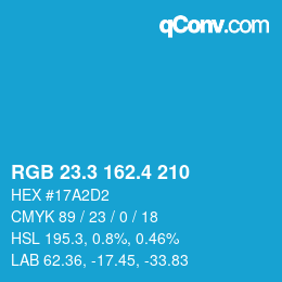 カラーコード: RGB 23.3 162.4 210 | qconv.com