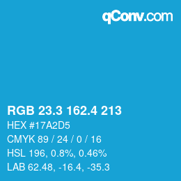 カラーコード: RGB 23.3 162.4 213 | qconv.com