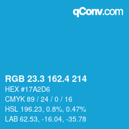 カラーコード: RGB 23.3 162.4 214 | qconv.com