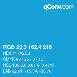 カラーコード: RGB 23.3 162.4 216 | qconv.com