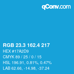 カラーコード: RGB 23.3 162.4 217 | qconv.com