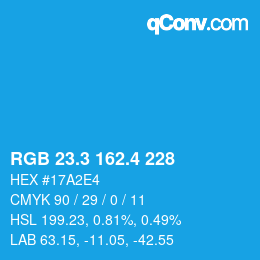 カラーコード: RGB 23.3 162.4 228 | qconv.com