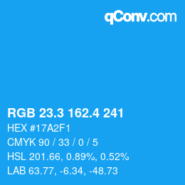 カラーコード: RGB 23.3 162.4 241 | qconv.com