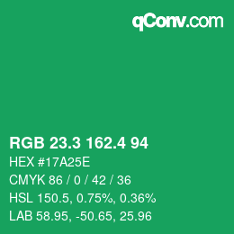 カラーコード: RGB 23.3 162.4 94 | qconv.com