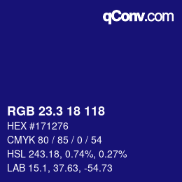 カラーコード: RGB 23.3 18 118 | qconv.com