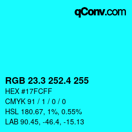 カラーコード: RGB 23.3 252.4 255 | qconv.com