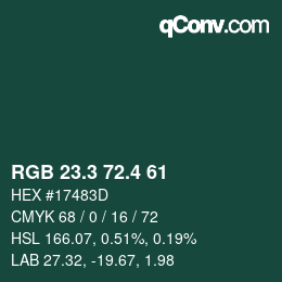 カラーコード: RGB 23.3 72.4 61 | qconv.com