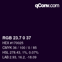 カラーコード: RGB 23.7 0 37 | qconv.com