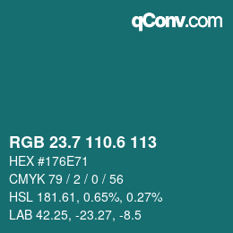 カラーコード: RGB 23.7 110.6 113 | qconv.com
