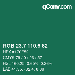 カラーコード: RGB 23.7 110.6 82 | qconv.com