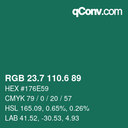 カラーコード: RGB 23.7 110.6 89 | qconv.com