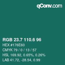 カラーコード: RGB 23.7 110.6 96 | qconv.com