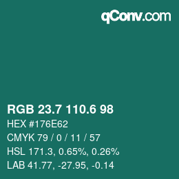 カラーコード: RGB 23.7 110.6 98 | qconv.com