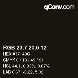 カラーコード: RGB 23.7 20.6 12 | qconv.com