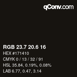 カラーコード: RGB 23.7 20.6 16 | qconv.com