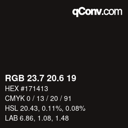 カラーコード: RGB 23.7 20.6 19 | qconv.com