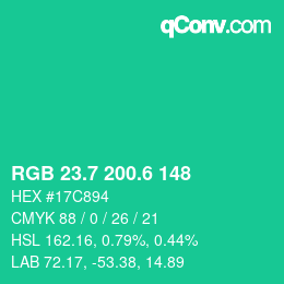 カラーコード: RGB 23.7 200.6 148 | qconv.com