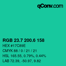カラーコード: RGB 23.7 200.6 158 | qconv.com