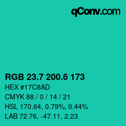 カラーコード: RGB 23.7 200.6 173 | qconv.com