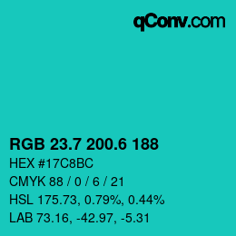 カラーコード: RGB 23.7 200.6 188 | qconv.com