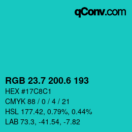 カラーコード: RGB 23.7 200.6 193 | qconv.com