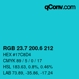 カラーコード: RGB 23.7 200.6 212 | qconv.com