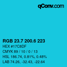 カラーコード: RGB 23.7 200.6 223 | qconv.com