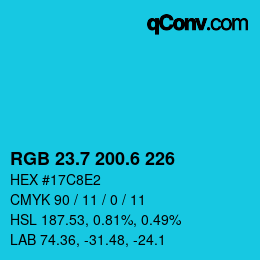 カラーコード: RGB 23.7 200.6 226 | qconv.com