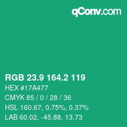 カラーコード: RGB 23.9 164.2 119 | qconv.com