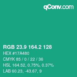 カラーコード: RGB 23.9 164.2 128 | qconv.com
