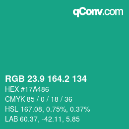 カラーコード: RGB 23.9 164.2 134 | qconv.com