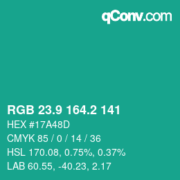 カラーコード: RGB 23.9 164.2 141 | qconv.com