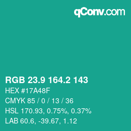 カラーコード: RGB 23.9 164.2 143 | qconv.com