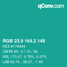カラーコード: RGB 23.9 164.2 148 | qconv.com