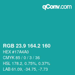 カラーコード: RGB 23.9 164.2 160 | qconv.com