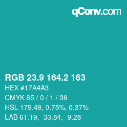 カラーコード: RGB 23.9 164.2 163 | qconv.com