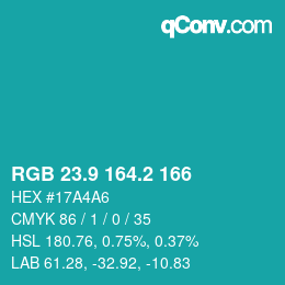 カラーコード: RGB 23.9 164.2 166 | qconv.com
