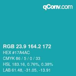カラーコード: RGB 23.9 164.2 172 | qconv.com