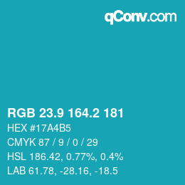 カラーコード: RGB 23.9 164.2 181 | qconv.com