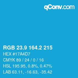 カラーコード: RGB 23.9 164.2 215 | qconv.com