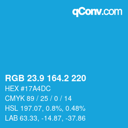 カラーコード: RGB 23.9 164.2 220 | qconv.com