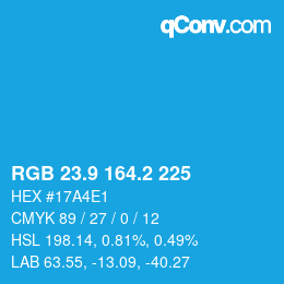 カラーコード: RGB 23.9 164.2 225 | qconv.com