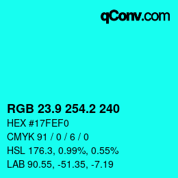 カラーコード: RGB 23.9 254.2 240 | qconv.com