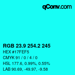 カラーコード: RGB 23.9 254.2 245 | qconv.com