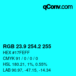 カラーコード: RGB 23.9 254.2 255 | qconv.com