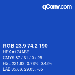 カラーコード: RGB 23.9 74.2 190 | qconv.com